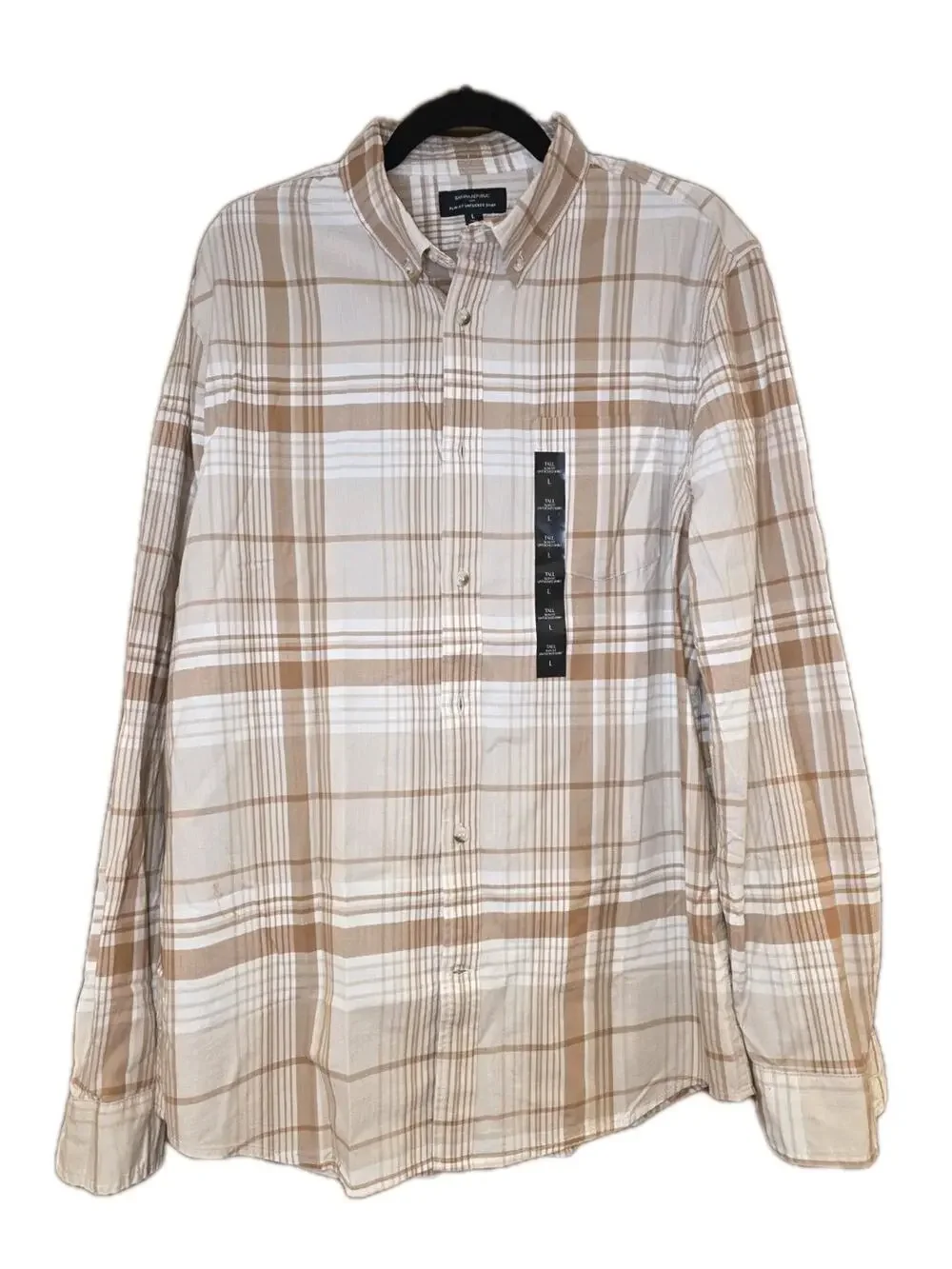 Nwt Banana Republic Tall Slim Fit Untuck Shirt Brown Plaid Cotton Sz L Org $70